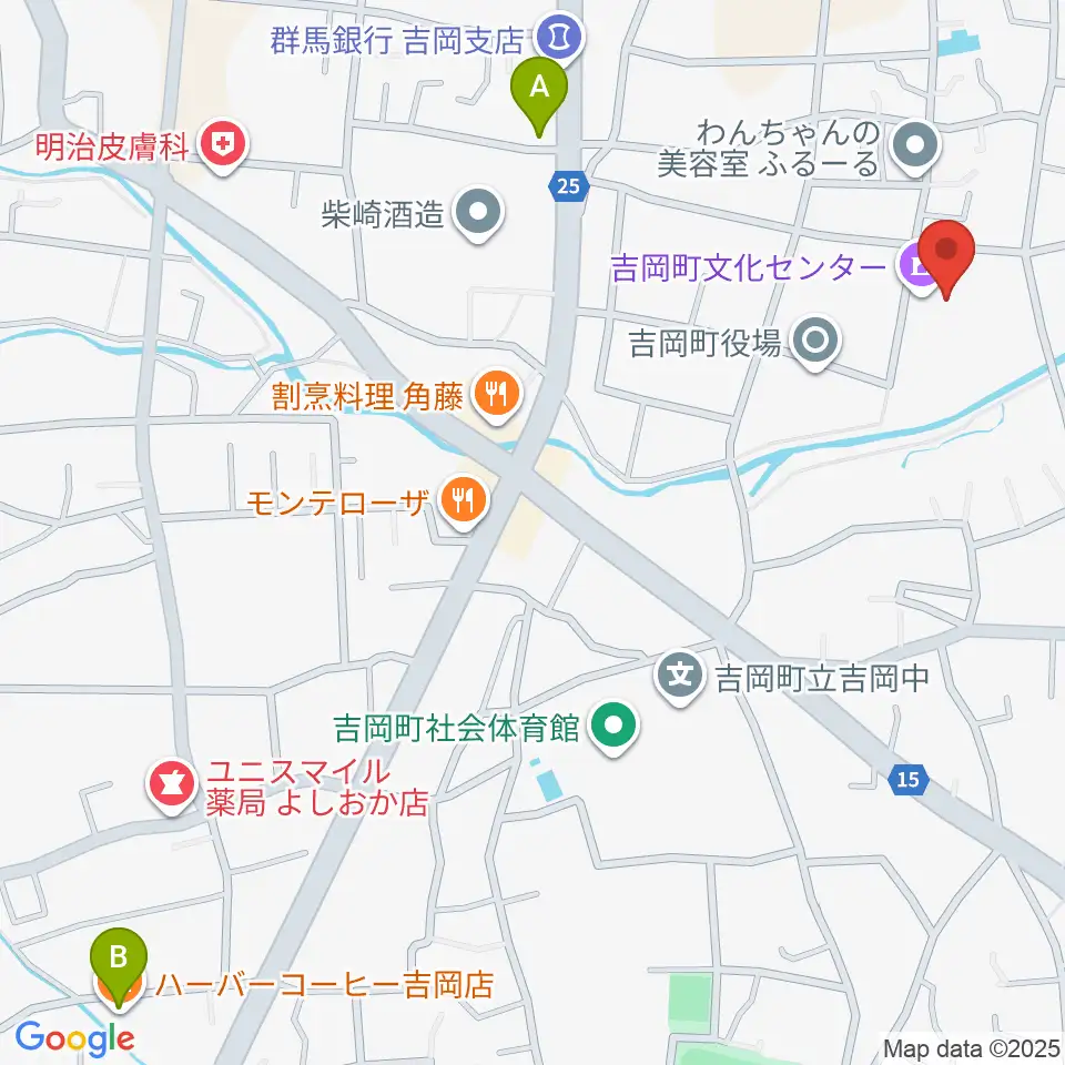 吉岡町文化センター周辺のカフェ一覧地図