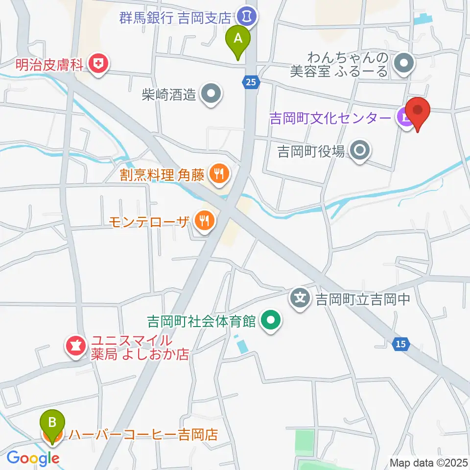 吉岡町文化センター周辺のカフェ一覧地図