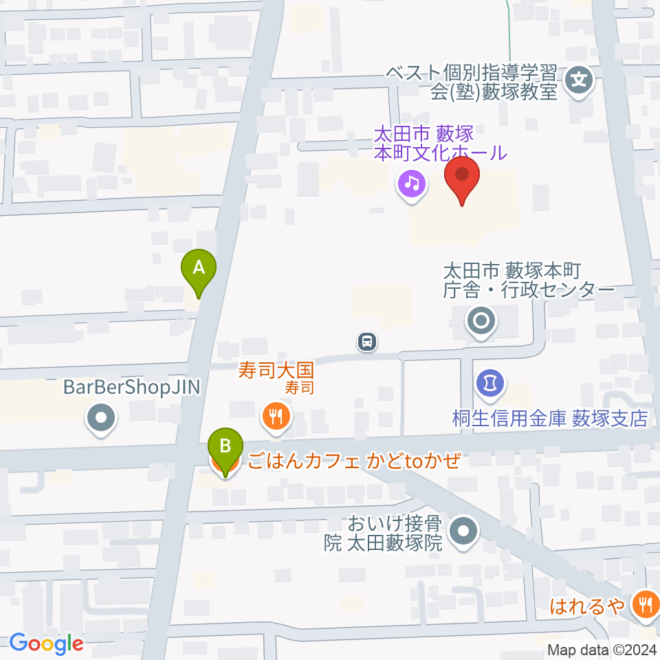 太田市藪塚本町文化ホール カルトピア周辺のカフェ一覧地図