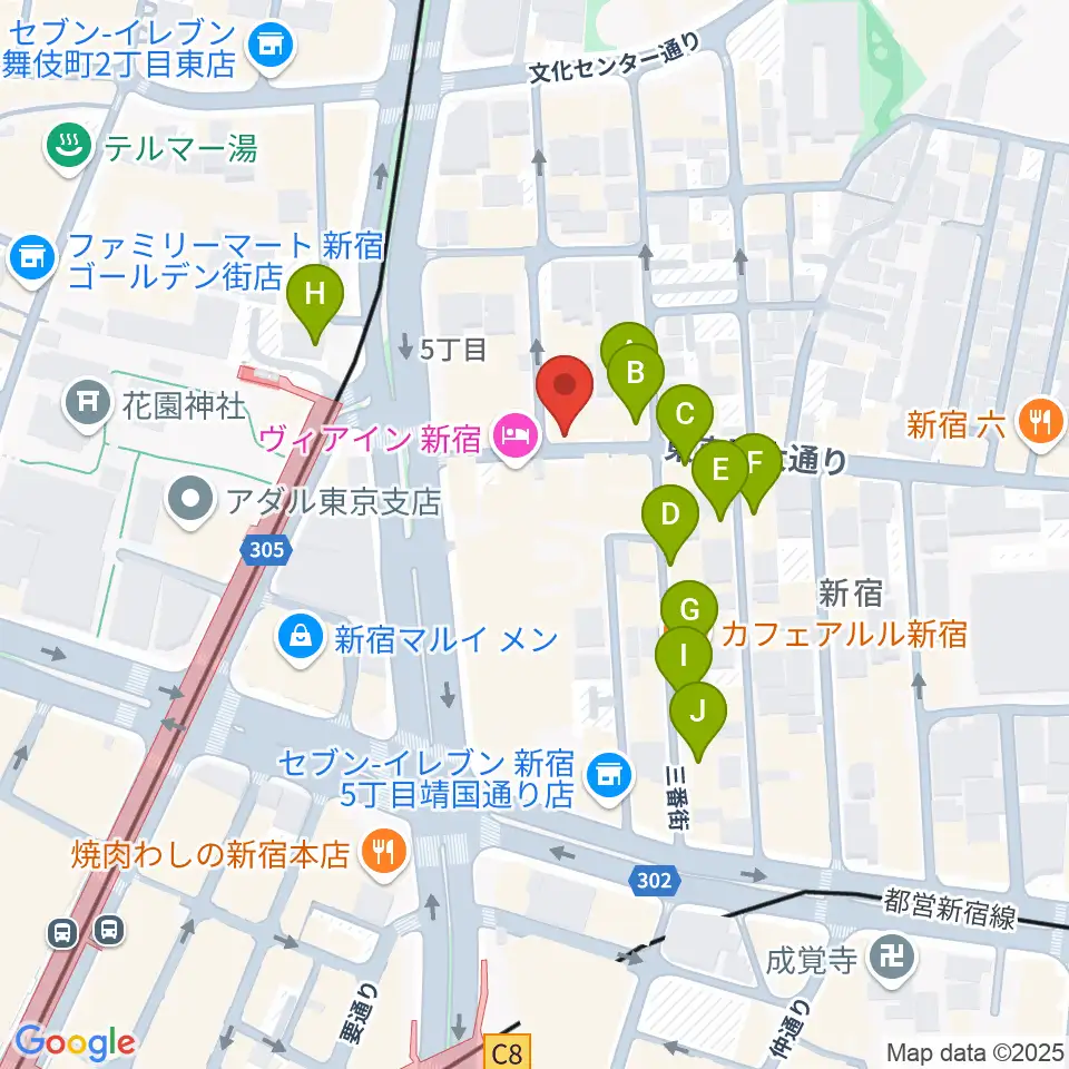 新宿レフカダ周辺のカフェ一覧地図