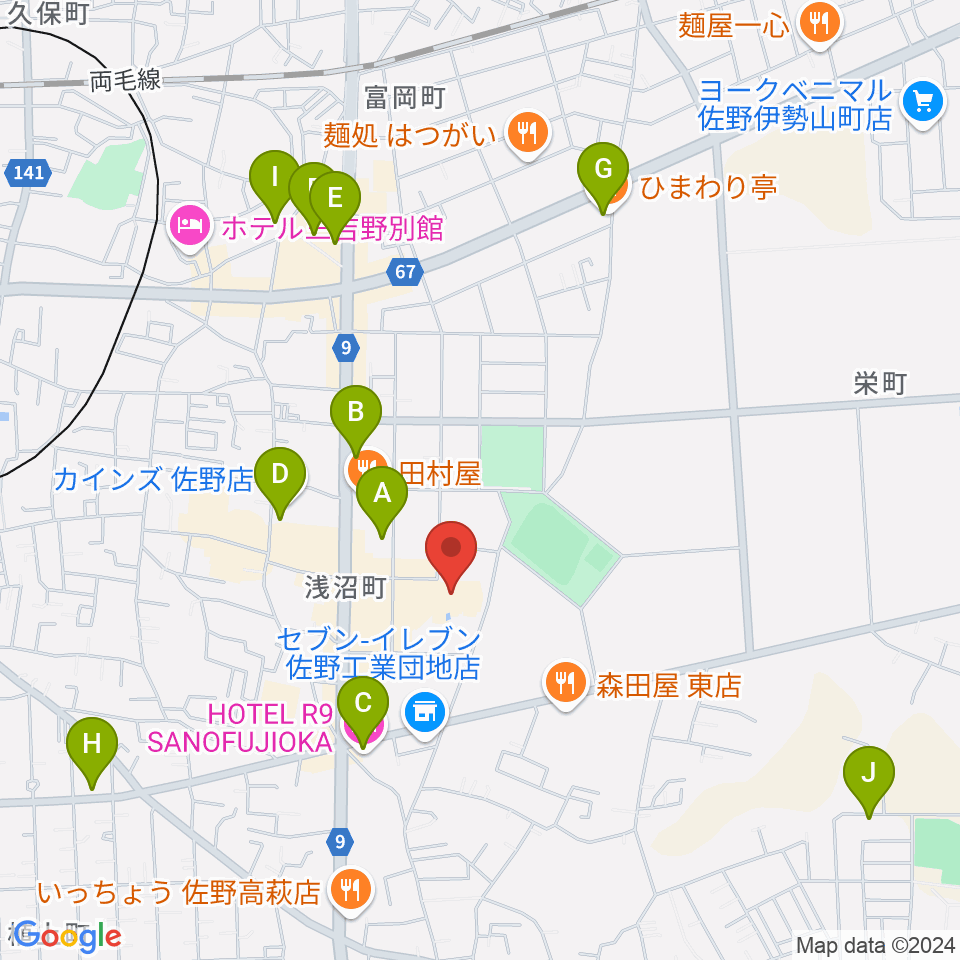 佐野市文化会館周辺のカフェ一覧地図