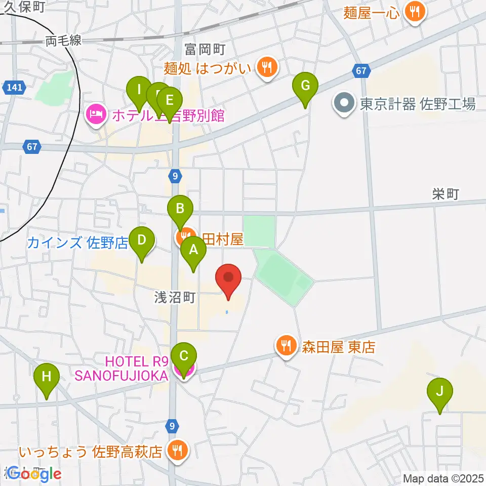 佐野市文化会館周辺のカフェ一覧地図