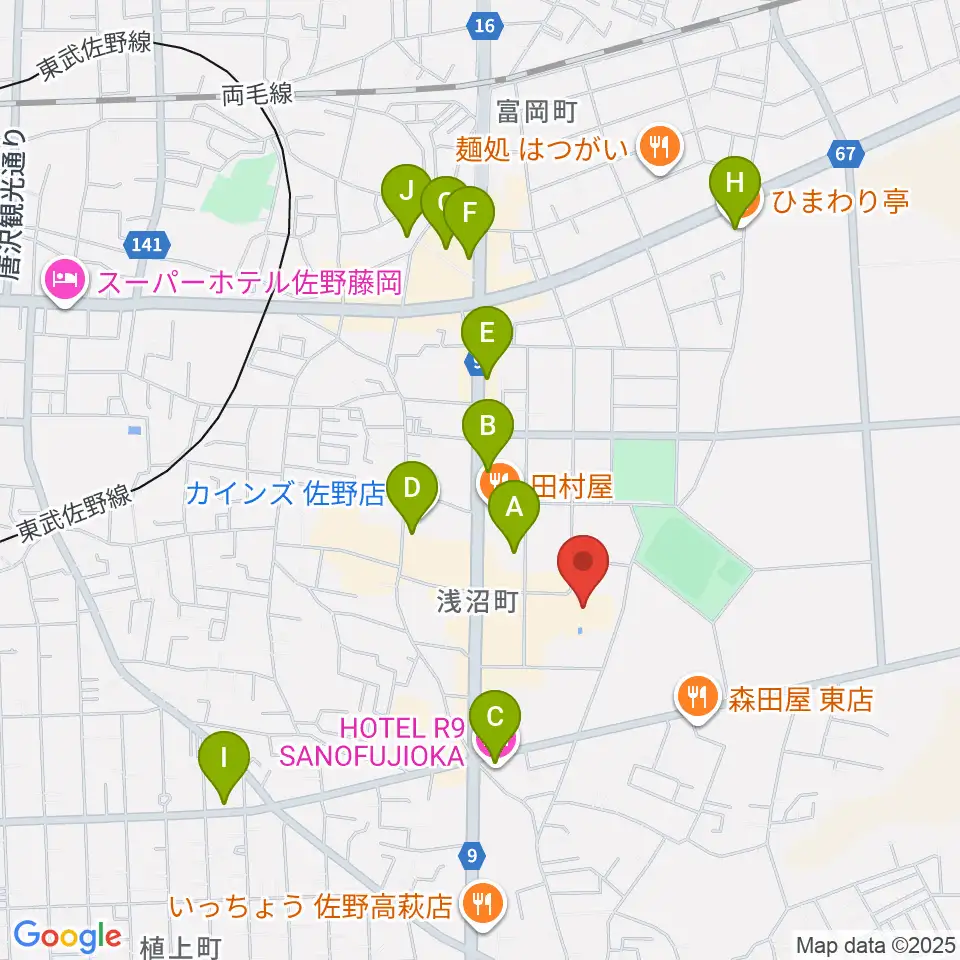 佐野市文化会館周辺のカフェ一覧地図