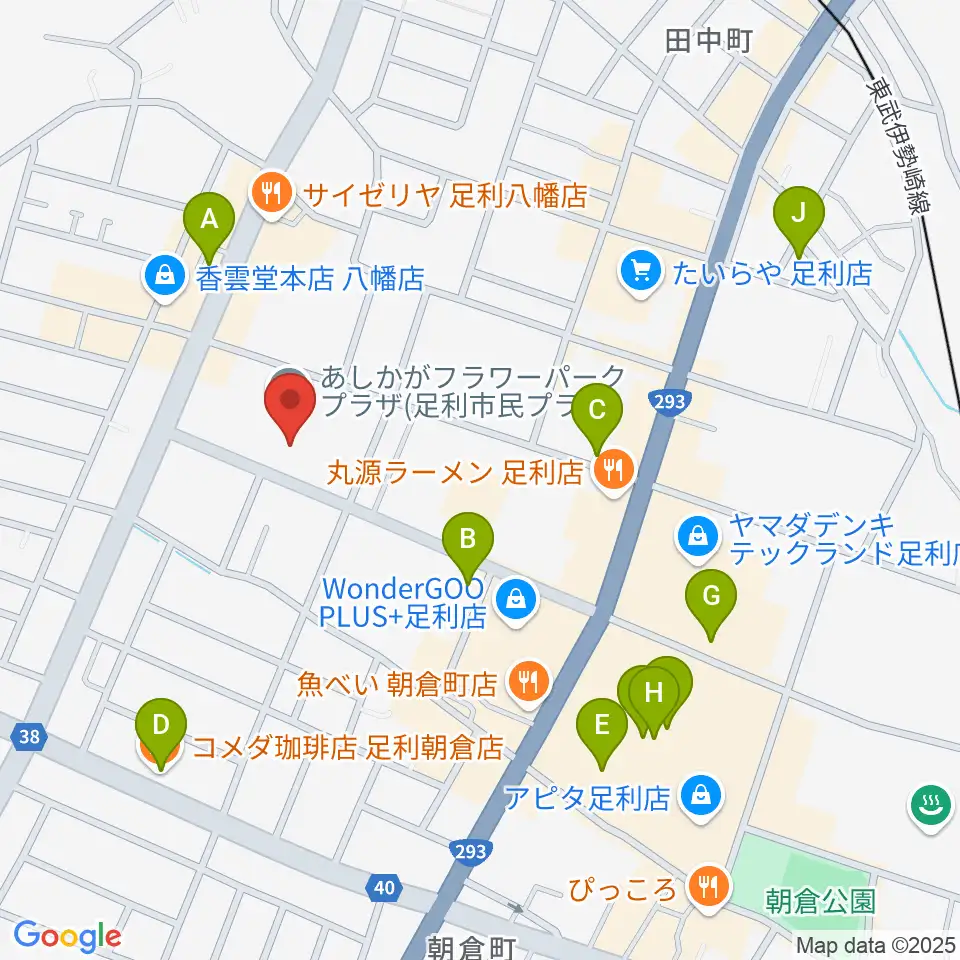 あしかがフラワーパークプラザ周辺のカフェ一覧地図