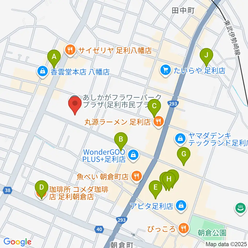 あしかがフラワーパークプラザ周辺のカフェ一覧地図