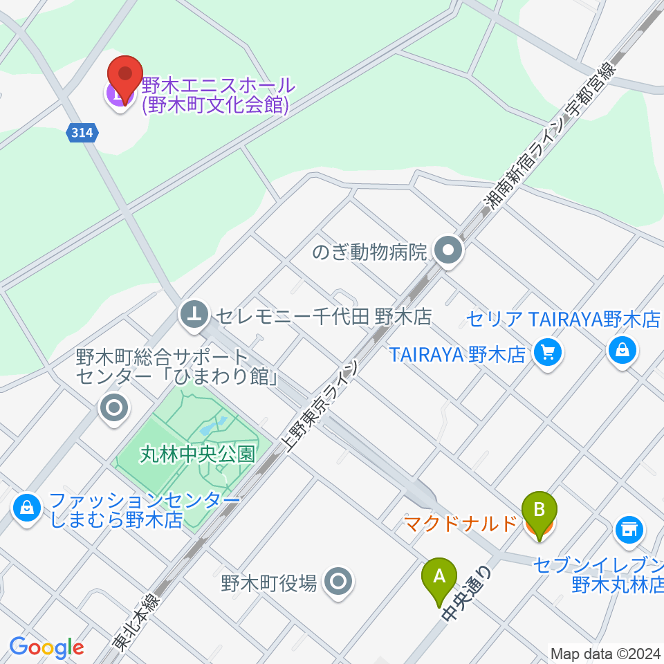 日東工業エニスホール周辺のカフェ一覧地図