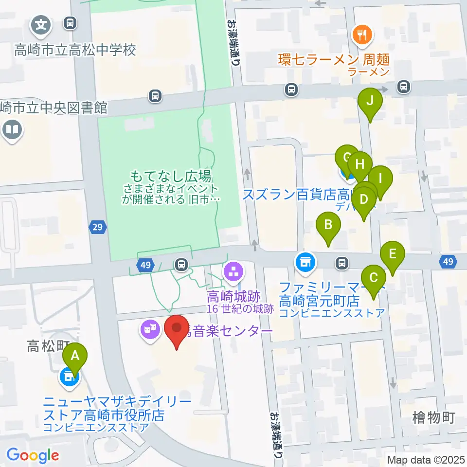 群馬音楽センター周辺のカフェ一覧地図