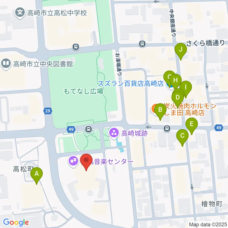 群馬音楽センター周辺のカフェ一覧地図