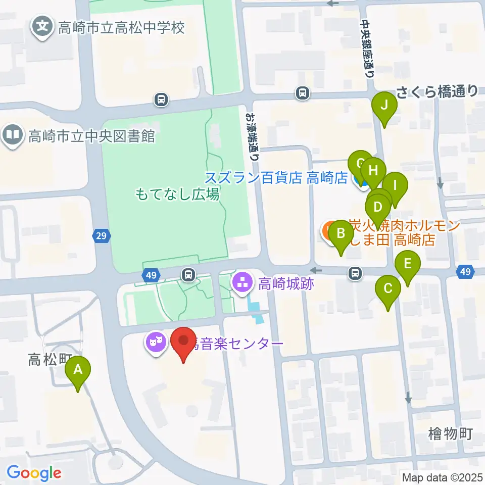群馬音楽センター周辺のカフェ一覧地図