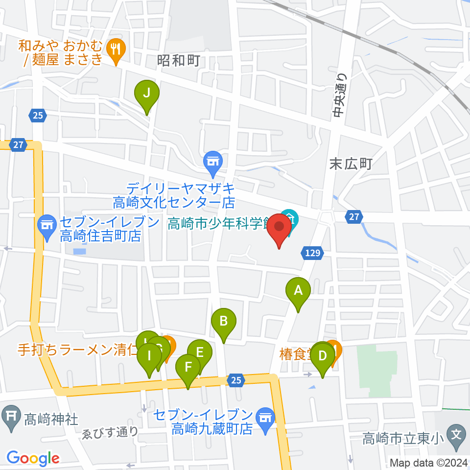 高崎市文化会館周辺のカフェ一覧地図