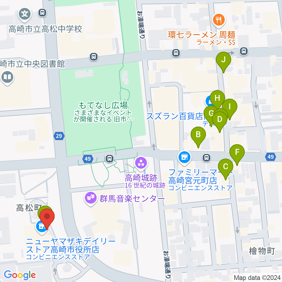 高崎シティギャラリー周辺のカフェ一覧地図