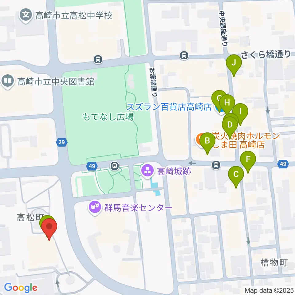 高崎シティギャラリー周辺のカフェ一覧地図