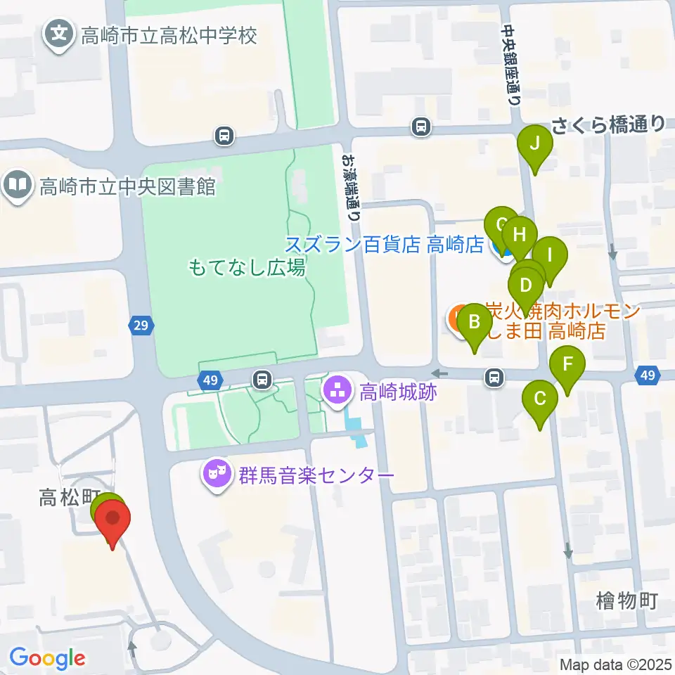 高崎シティギャラリー周辺のカフェ一覧地図