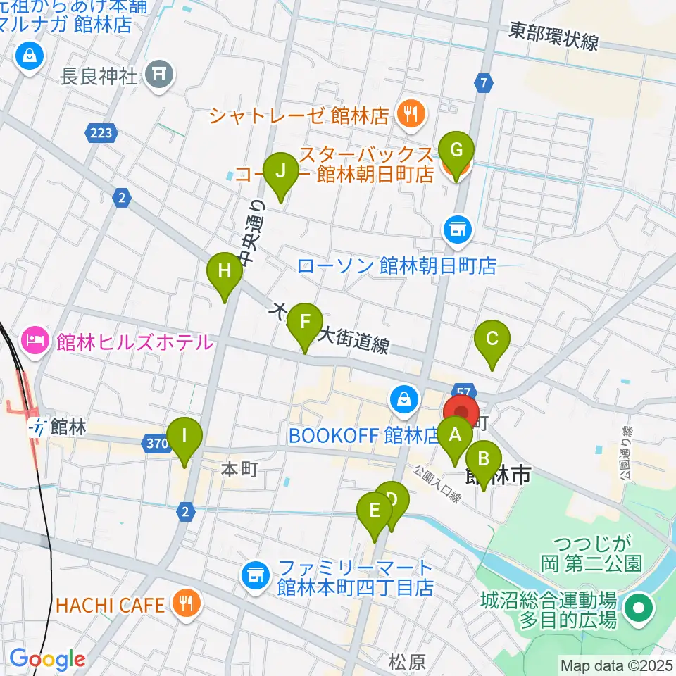 館林市文化会館周辺のカフェ一覧地図