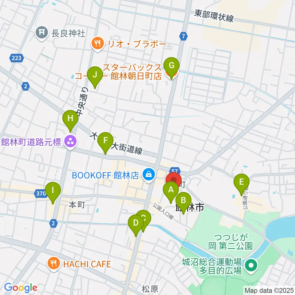 館林市文化会館周辺のカフェ一覧地図