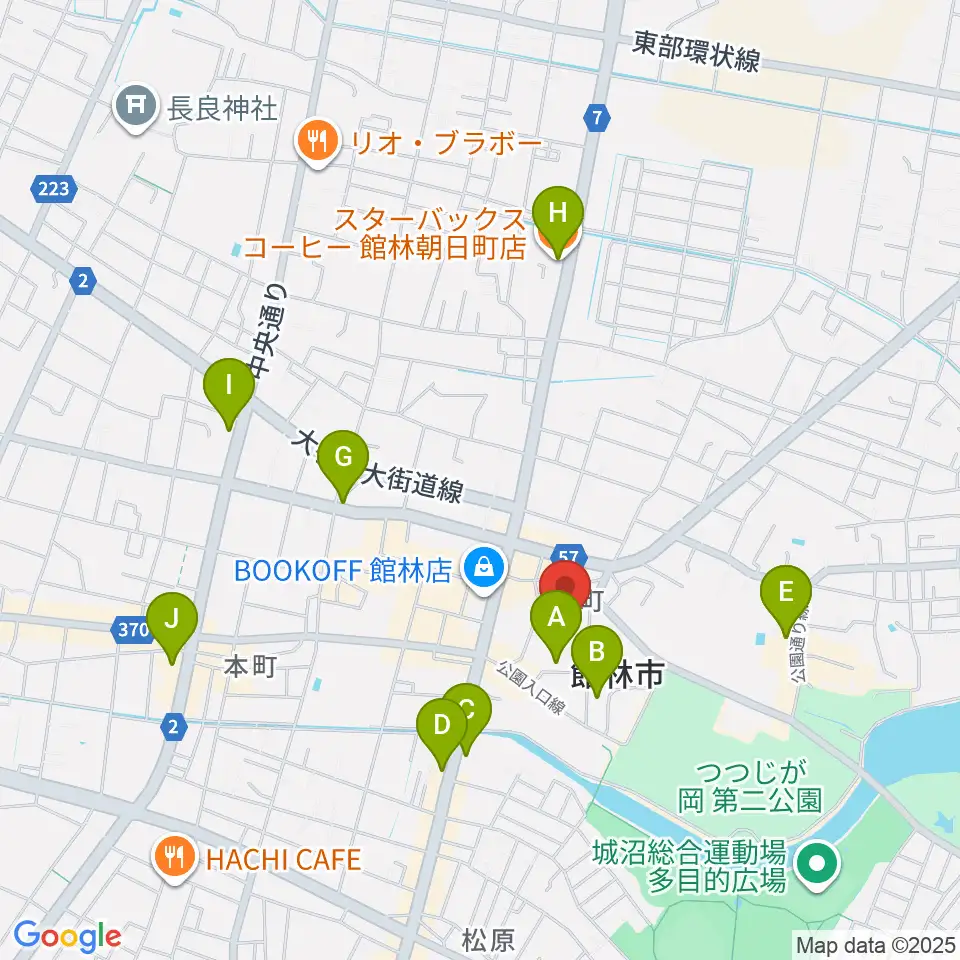 館林市文化会館周辺のカフェ一覧地図