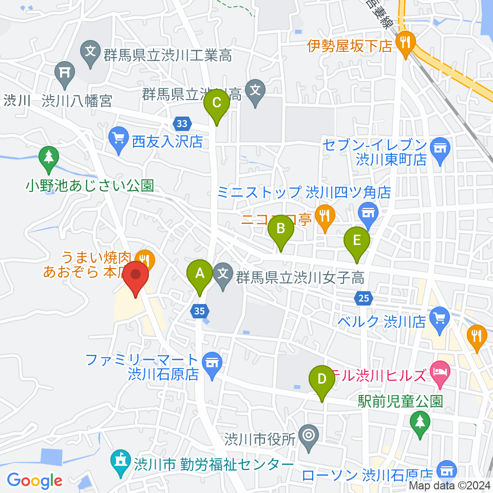 渋川市民会館周辺のカフェ一覧地図