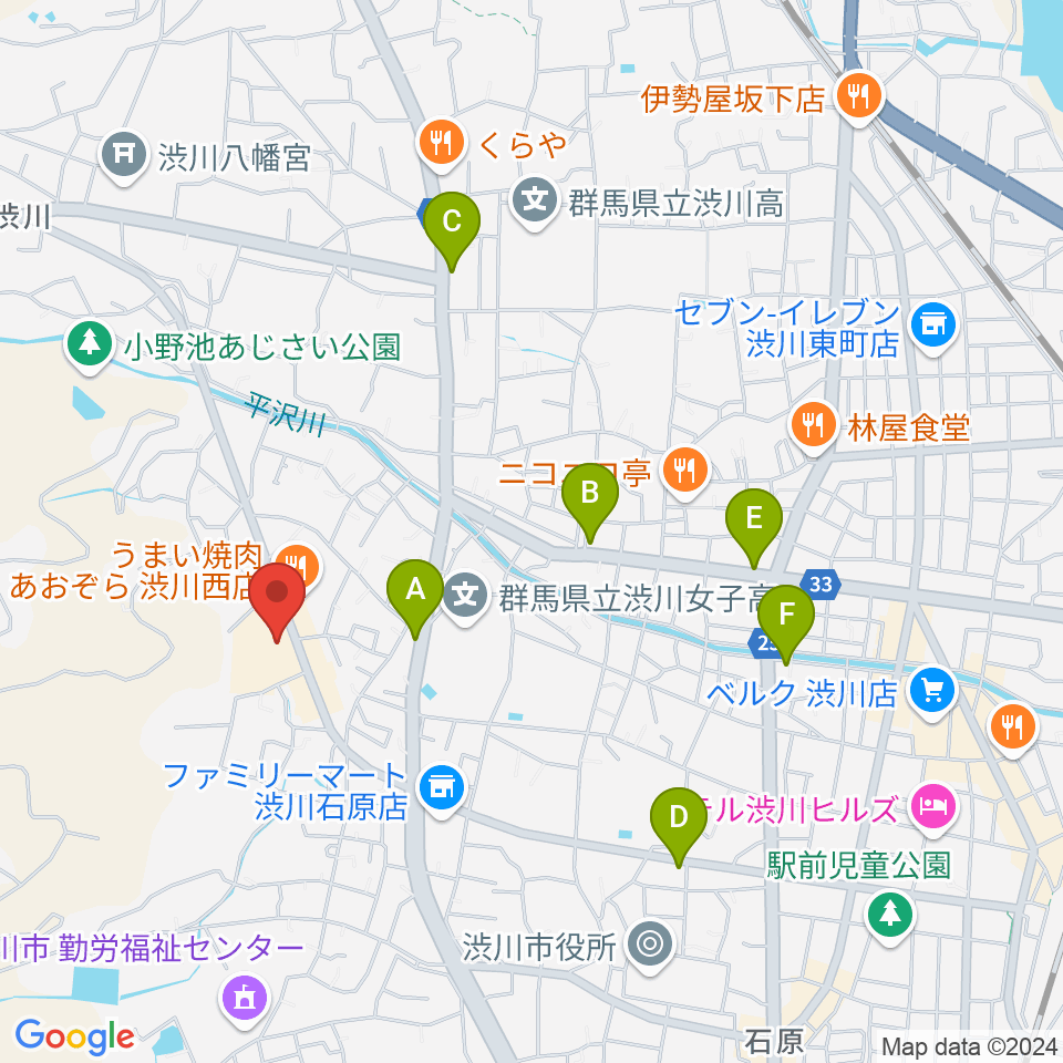 渋川市民会館周辺のカフェ一覧地図