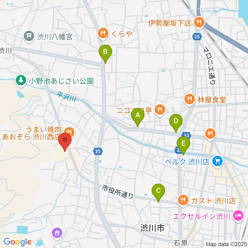 渋川市民会館周辺のカフェ一覧地図