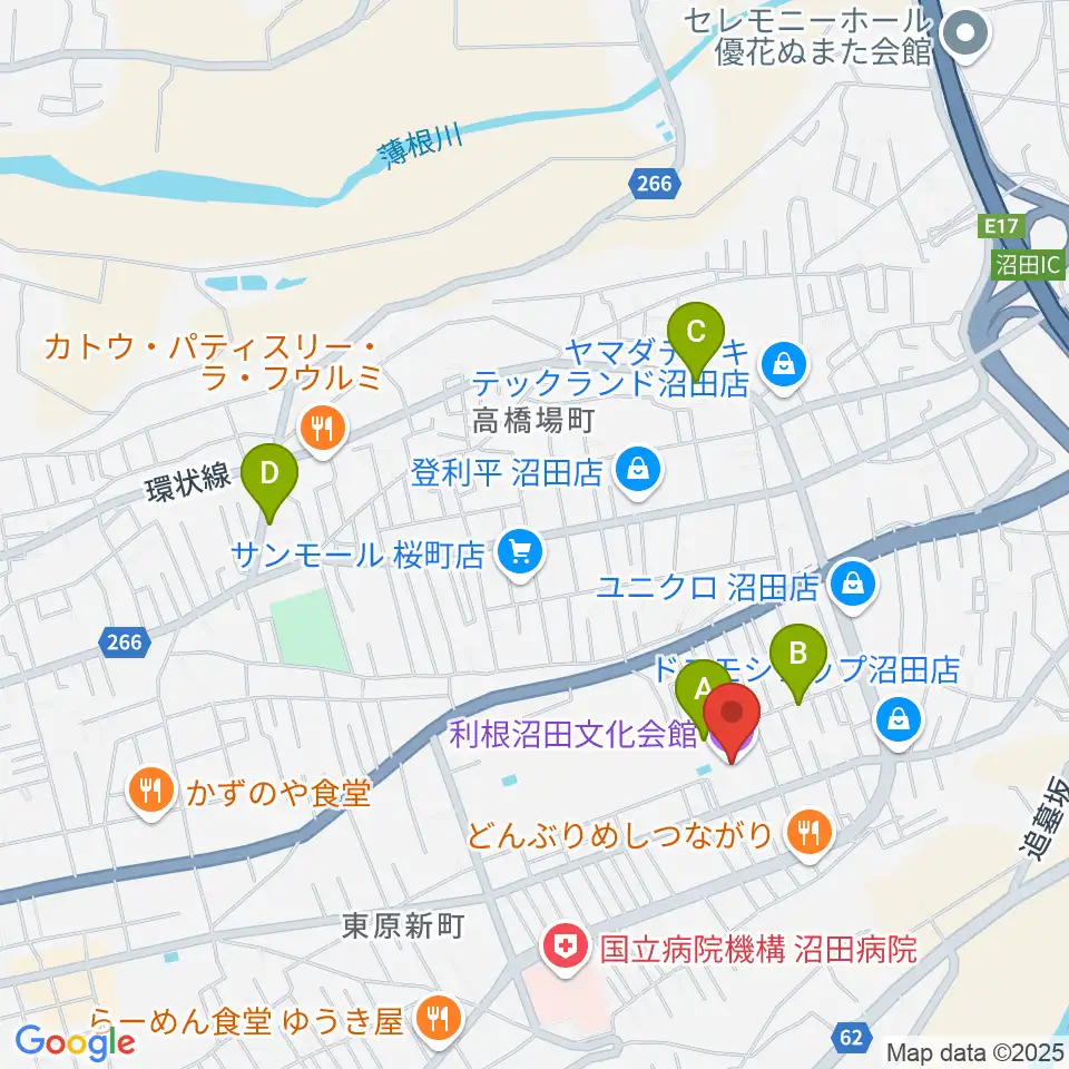 利根沼田文化会館周辺のカフェ一覧地図