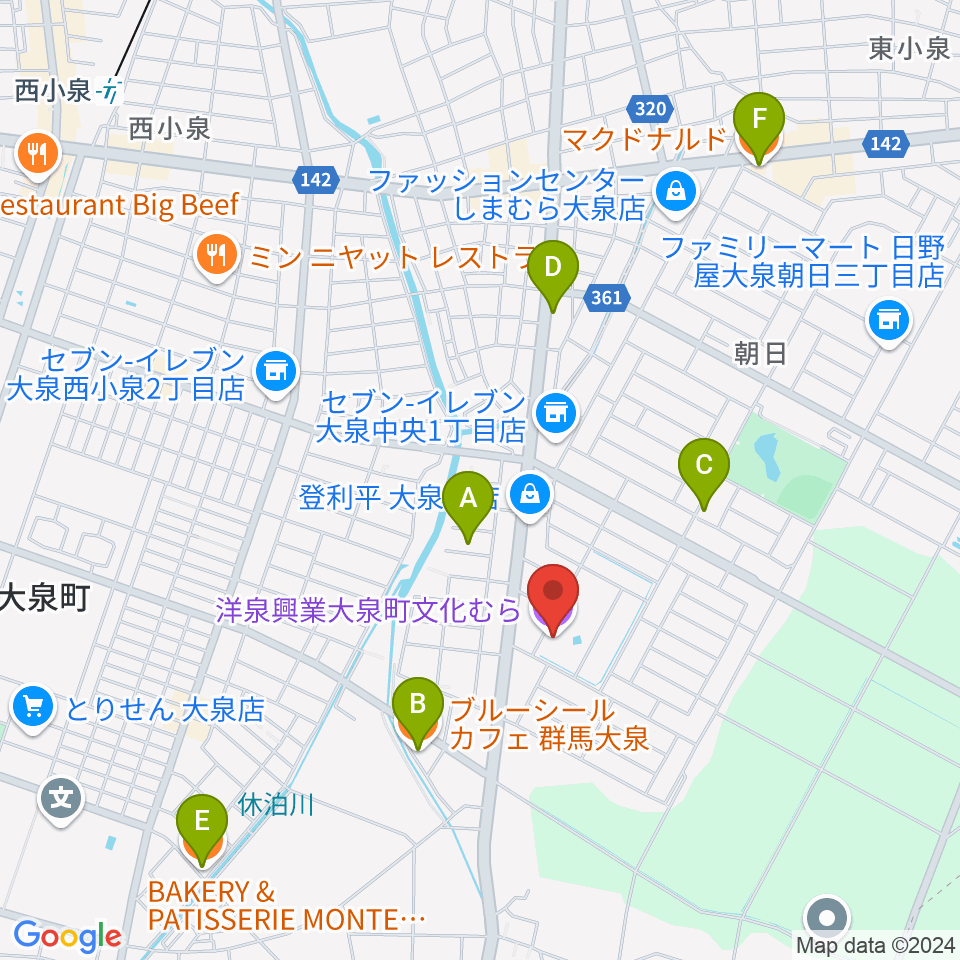 洋泉興業大泉町文化むら周辺のカフェ一覧地図