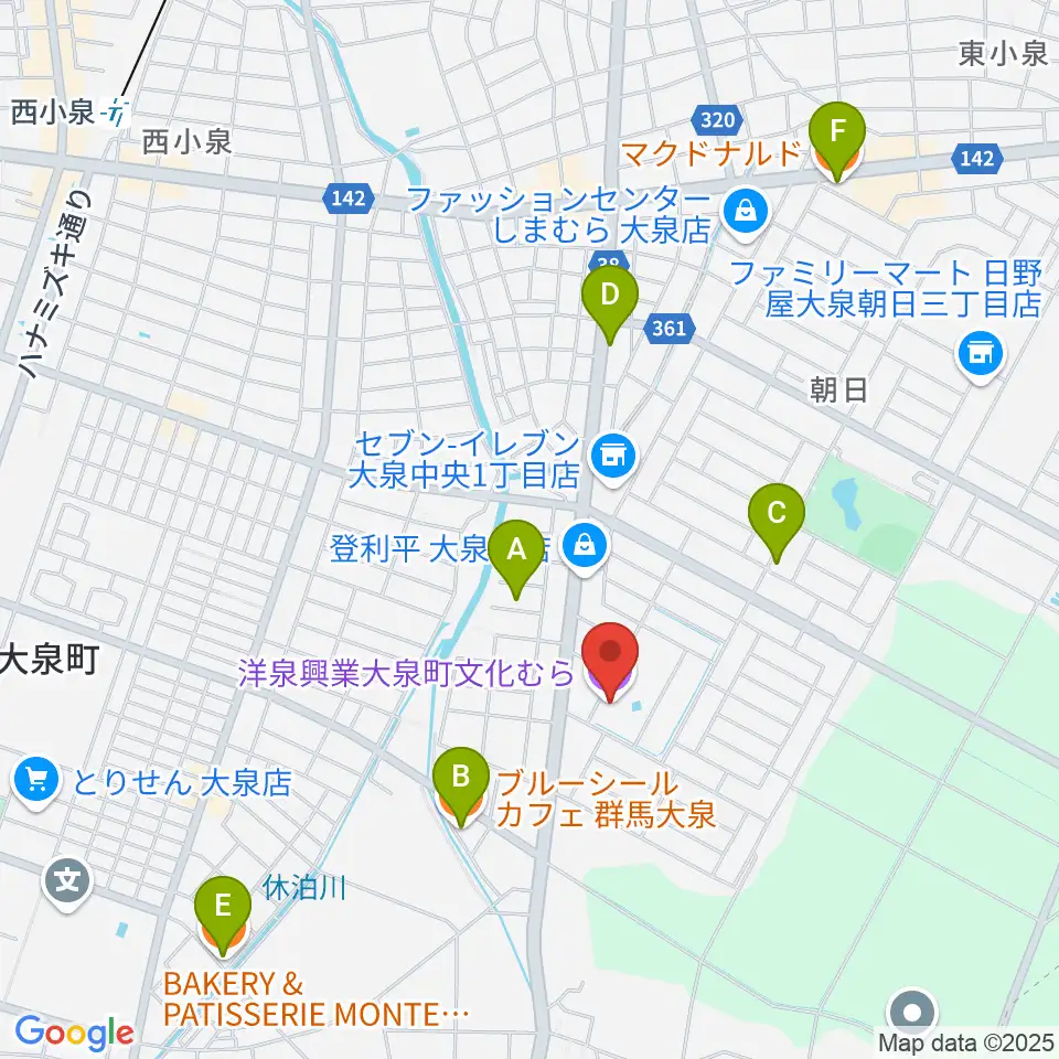 洋泉興業大泉町文化むら周辺のカフェ一覧地図
