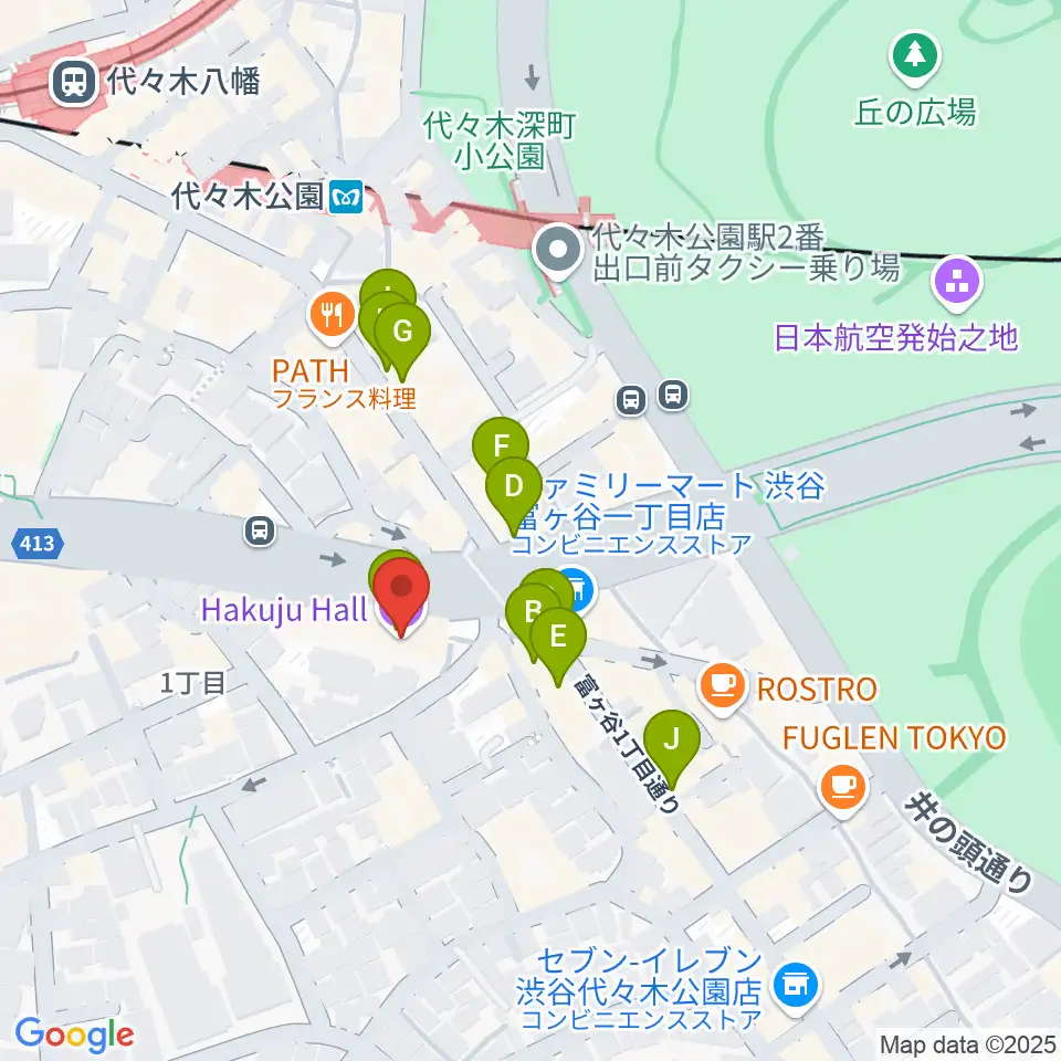 ハクジュホール周辺のカフェ一覧地図