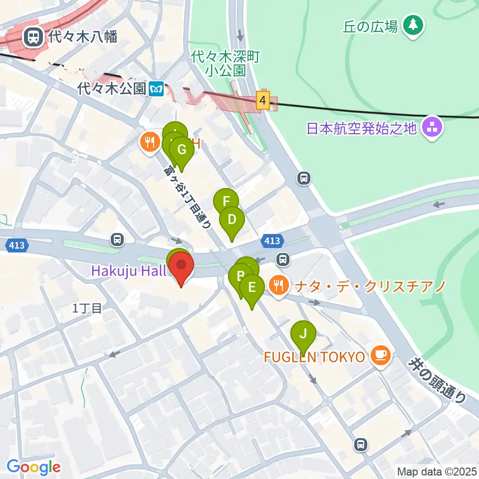 ハクジュホール周辺のカフェ一覧地図