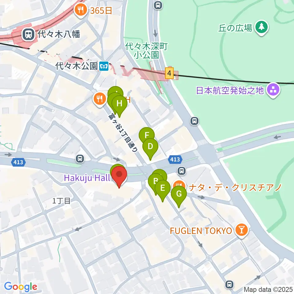 ハクジュホール周辺のカフェ一覧地図