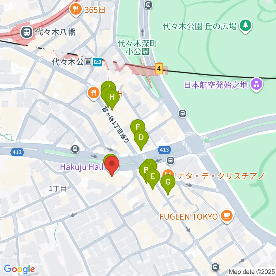 ハクジュホール周辺のカフェ一覧地図