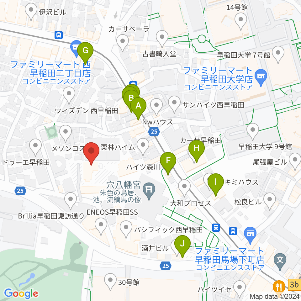早稲田奉仕園スコットホール周辺のカフェ一覧地図
