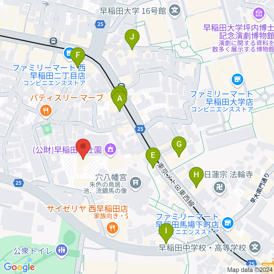 早稲田奉仕園スコットホール周辺のカフェ一覧地図