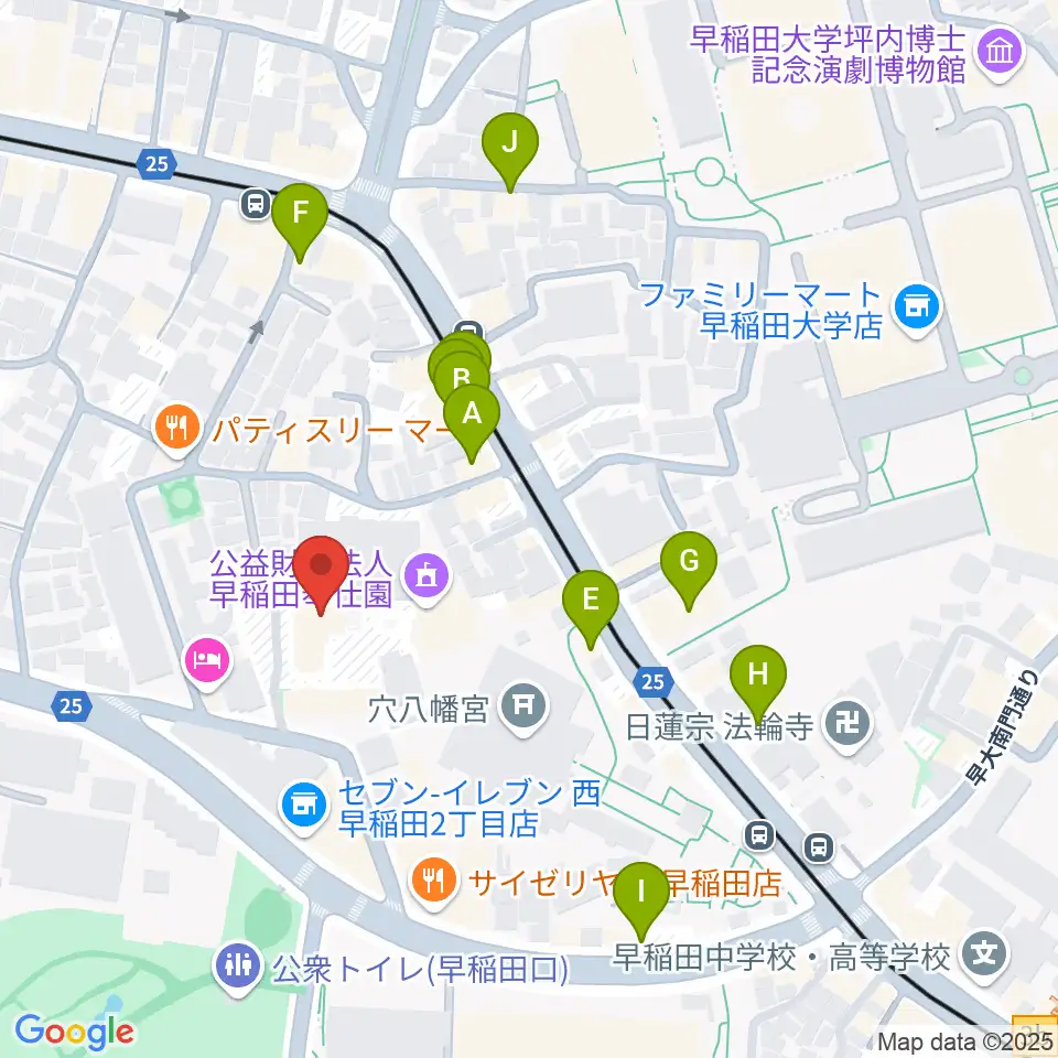 早稲田奉仕園スコットホール周辺のカフェ一覧地図
