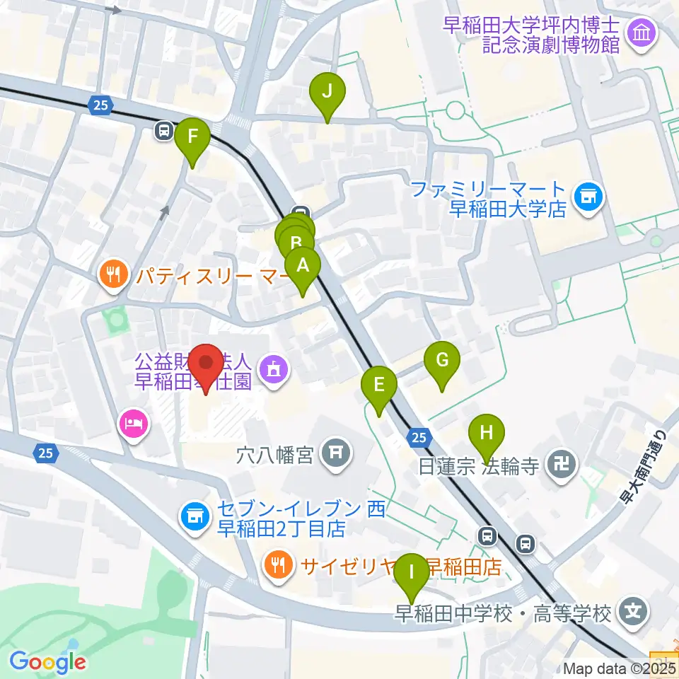 早稲田奉仕園スコットホール周辺のカフェ一覧地図