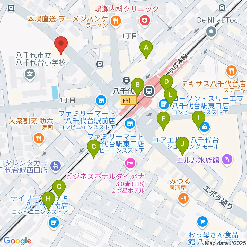 八千代台文化センター周辺のカフェ一覧地図