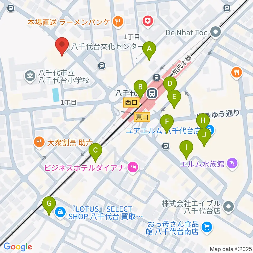 八千代台文化センター周辺のカフェ一覧地図
