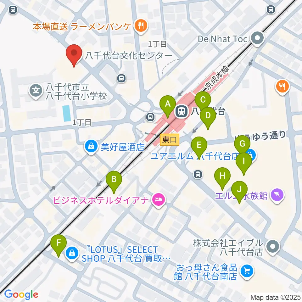 八千代台文化センター周辺のカフェ一覧地図