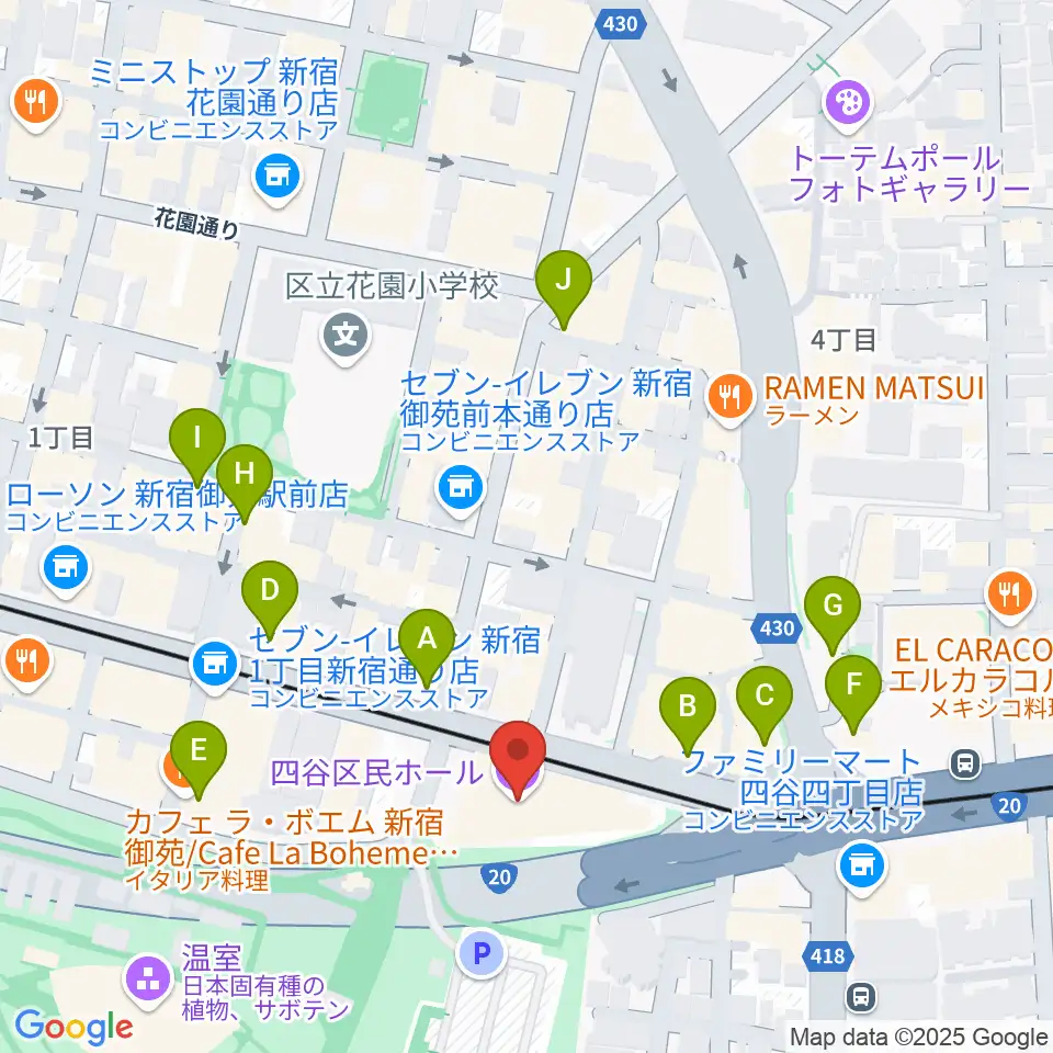 四谷区民ホール周辺のカフェ一覧地図