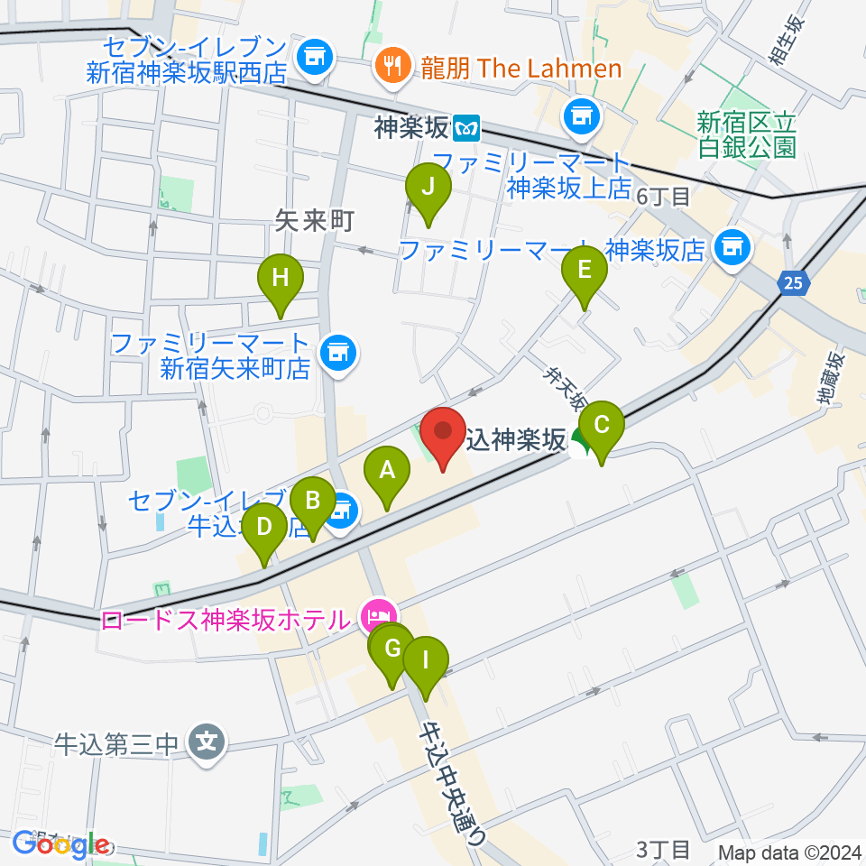 牛込箪笥区民ホール周辺のカフェ一覧地図