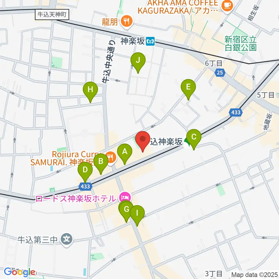 牛込箪笥区民ホール周辺のカフェ一覧地図