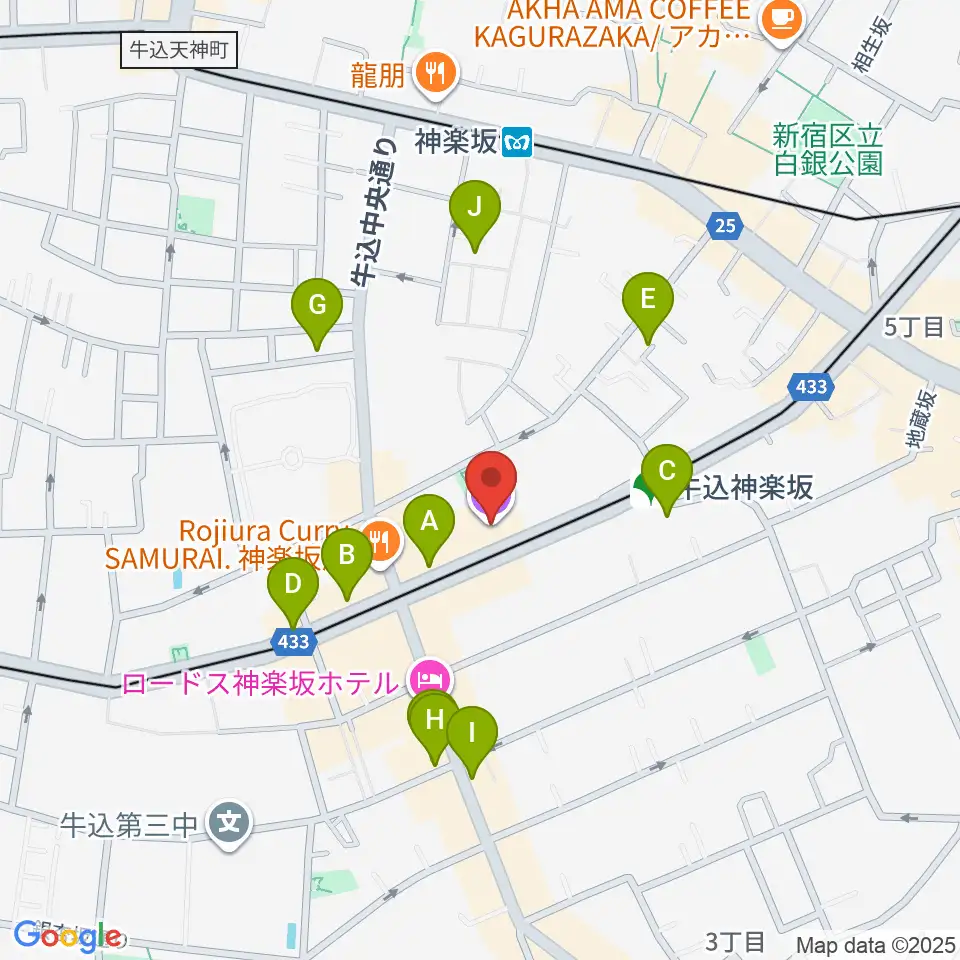 牛込箪笥区民ホール周辺のカフェ一覧地図