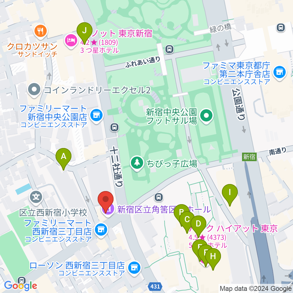 角筈区民ホール 周辺のカフェ一覧マップ