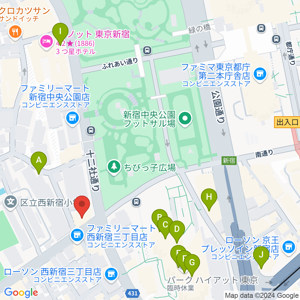 角筈区民ホール周辺のカフェ一覧地図