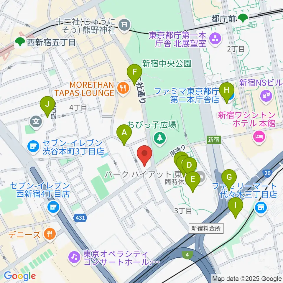 角筈区民ホール周辺のカフェ一覧地図