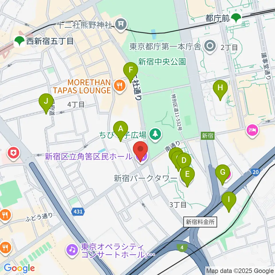 角筈区民ホール周辺のカフェ一覧地図