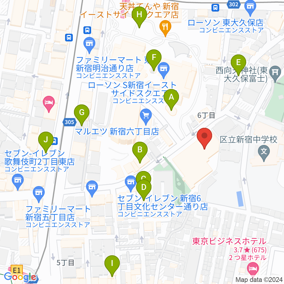 新宿文化センター周辺のカフェ一覧地図