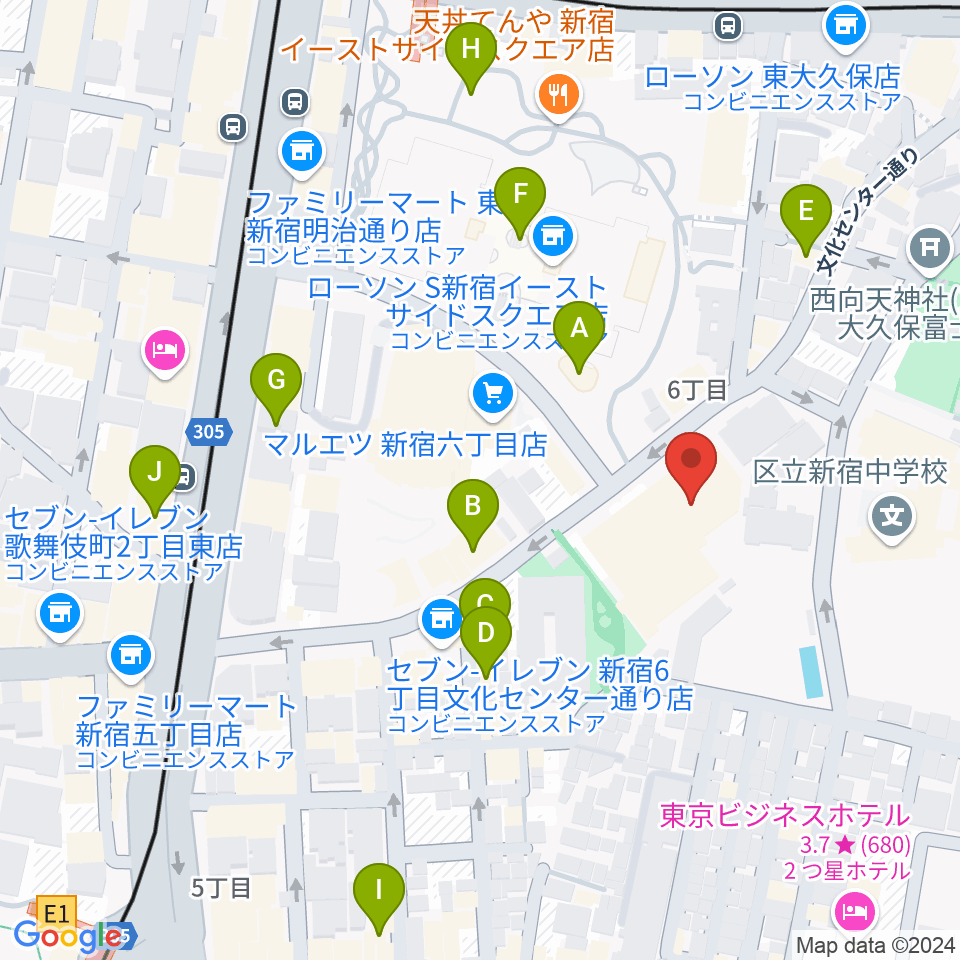 新宿文化センター周辺のカフェ一覧地図