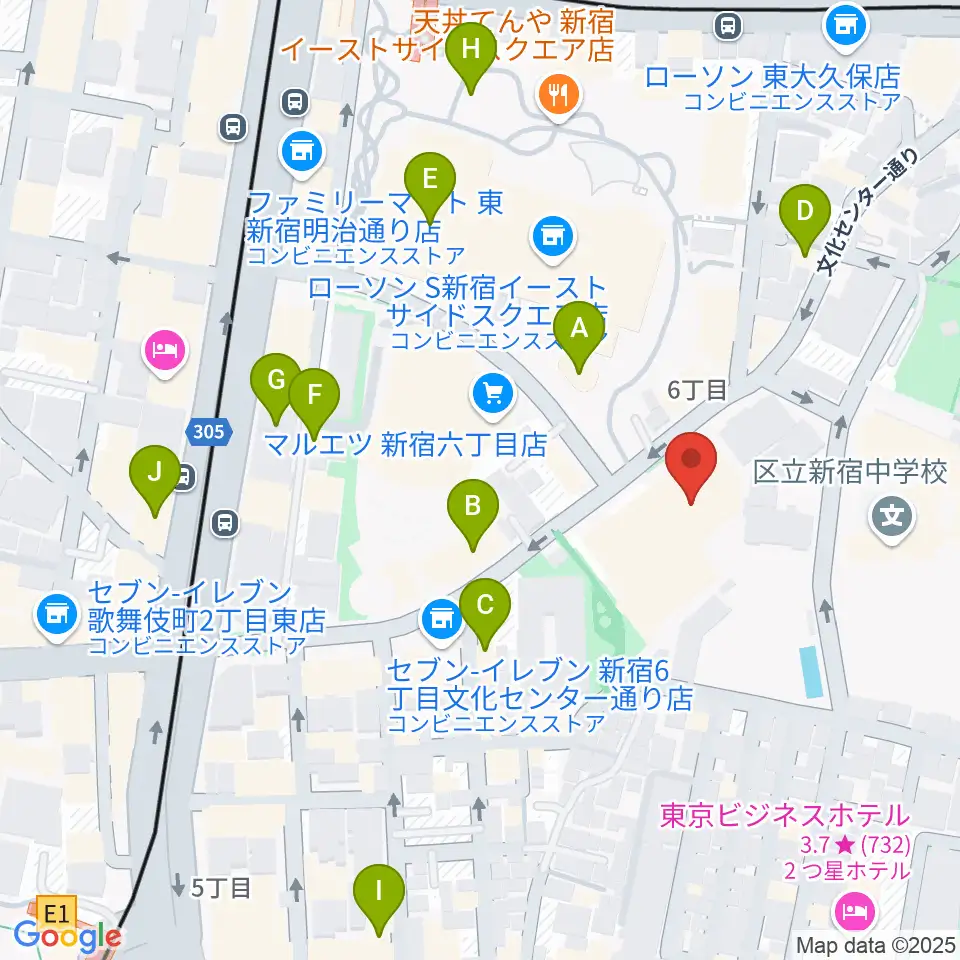 新宿文化センター周辺のカフェ一覧地図