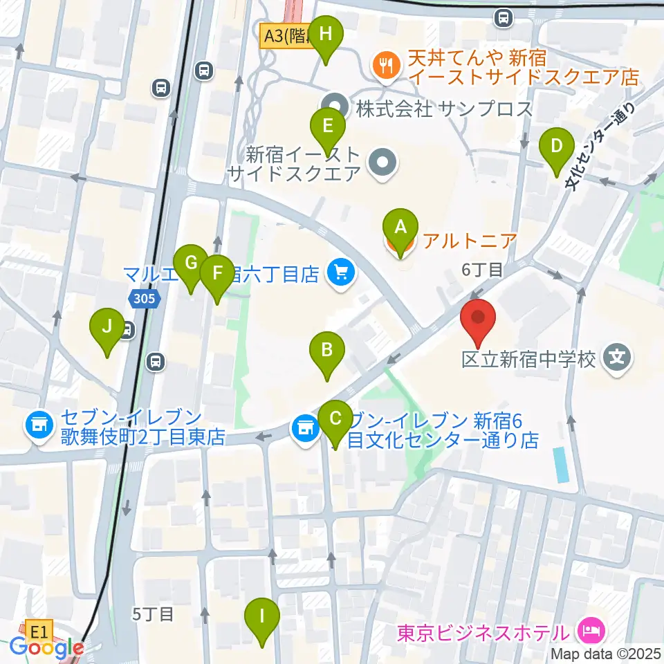 新宿文化センター周辺のカフェ一覧地図