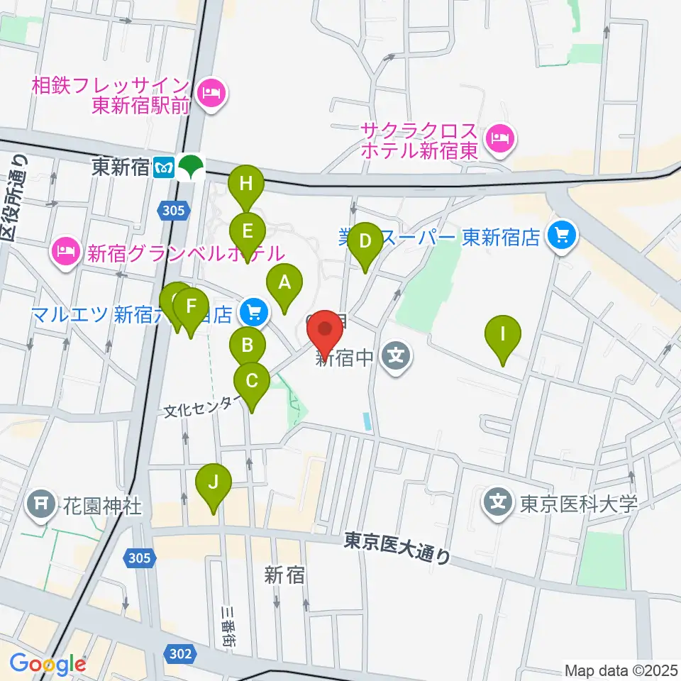 新宿文化センター周辺のカフェ一覧地図